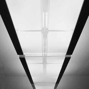 TX5 waveguide luminaire for 2 x 54w T5 fluorescent lamps in a wire through linear system