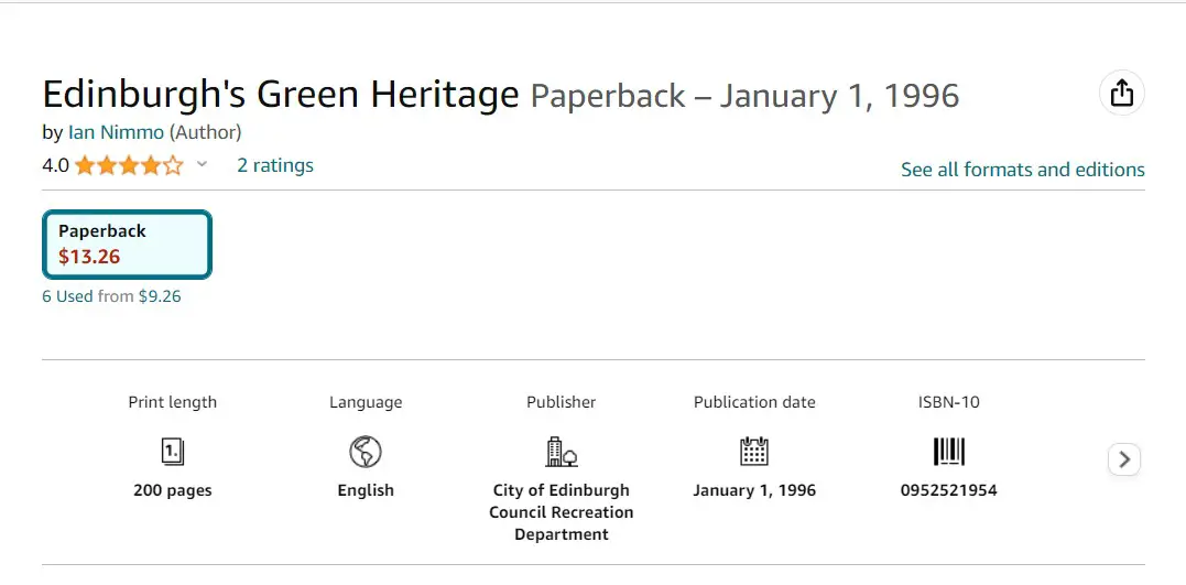 Edinburgh's Green Heritage Book by Ian Nimmo