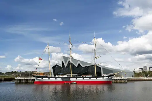 Riverside Museum building Glasgow from river