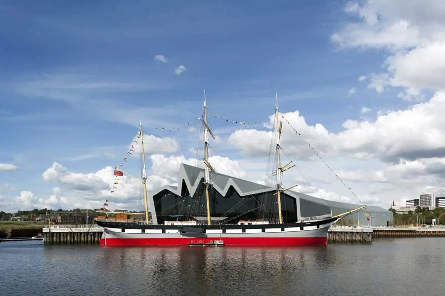 Riverside Museum building Glasgow from river