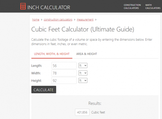Cubic Feet Calculators inches