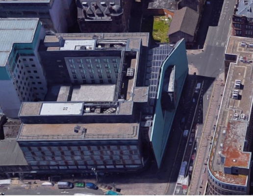 Radisson Hotel Glasgow building aerial view