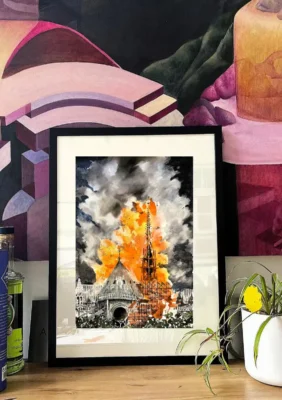 Notre Dame fire Paris painting