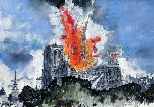 Notre Dame Paris fire Alan Dunlop painting
