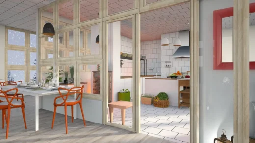Home large kitchen white tiles design