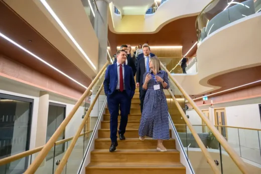 Wes Streeting, Health Innovation Hub Glasgow stairs